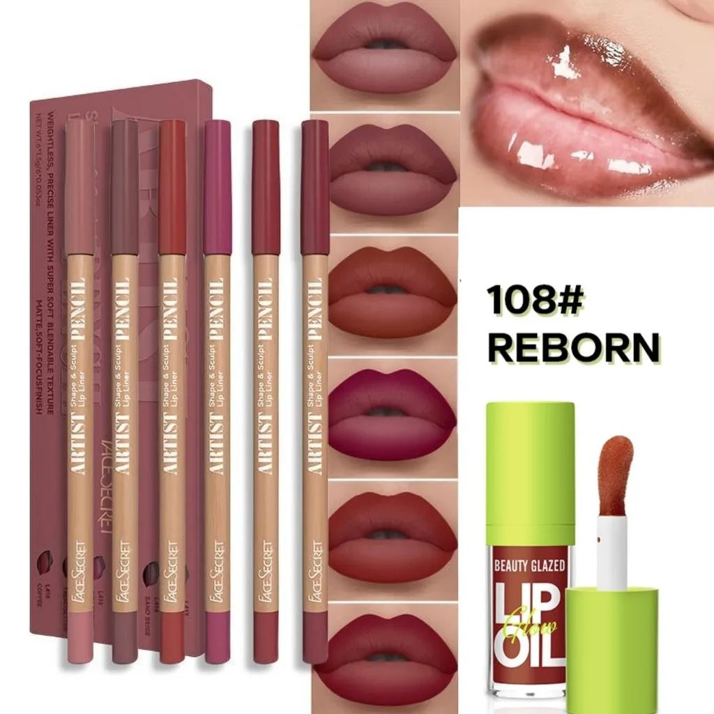 BEAUTY GLAZED 6-Piece Lipliner Set — Matte Waterproof