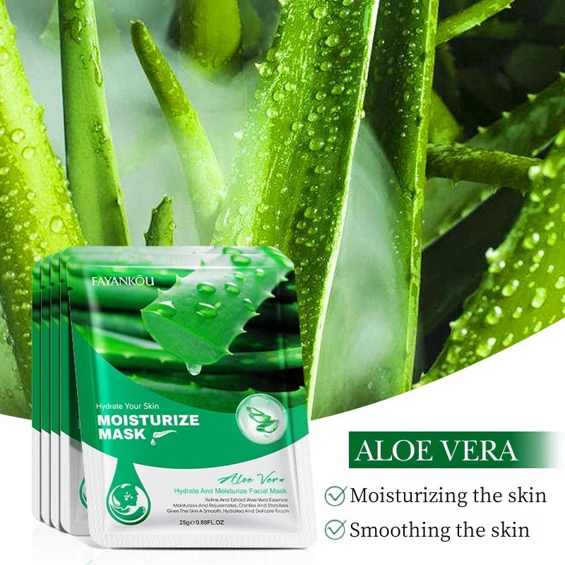 Multi-Pack Aloe Vera Moisturizing Mask, Contains Aloe Vera Essence, Nourishing and Hydrating, for Daily Facial Care, Suitable for All Skin Types, Multi-Pack Value Pack
