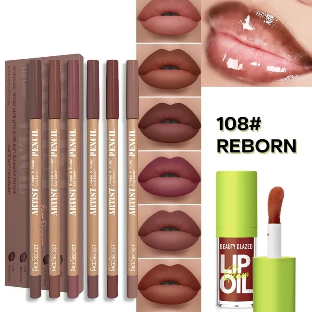 BEAUTY GLAZED 6-Piece Lipliner Set — Matte Waterproof