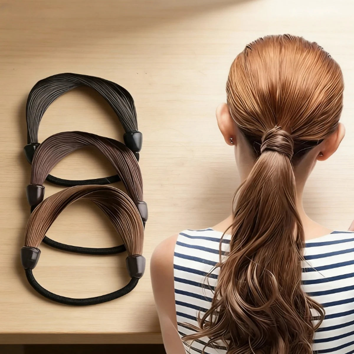 Hair Rope Elastic Band, Artificial Wig Hair Tie, Fashionable Wig Hair Ring, Straight Hair Ponytail Elastic Hair Accessory