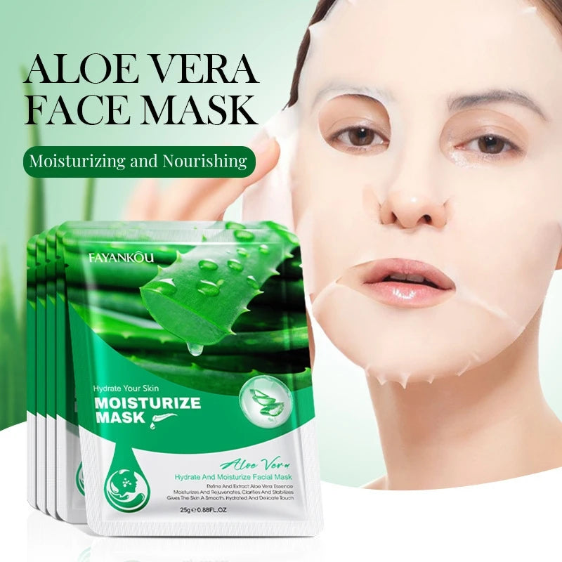 Multi-Pack Aloe Vera Moisturizing Mask, Contains Aloe Vera Essence, Nourishing and Hydrating, for Daily Facial Care, Suitable for All Skin Types, Multi-Pack Value Pack