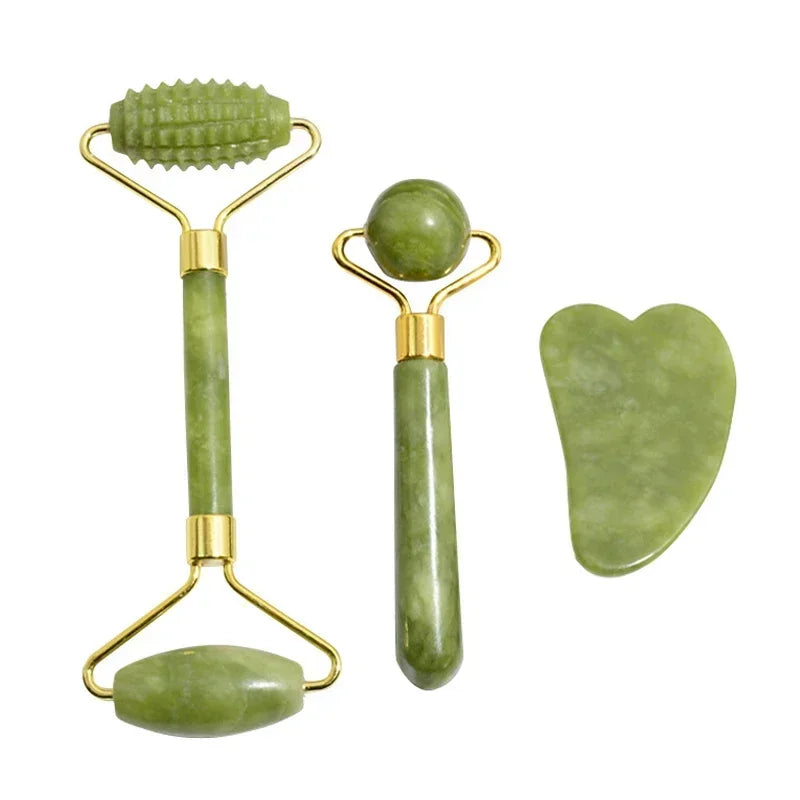 Jade Gua Sha & Face Roller Set — Facial Lifting & Sculpting Tools