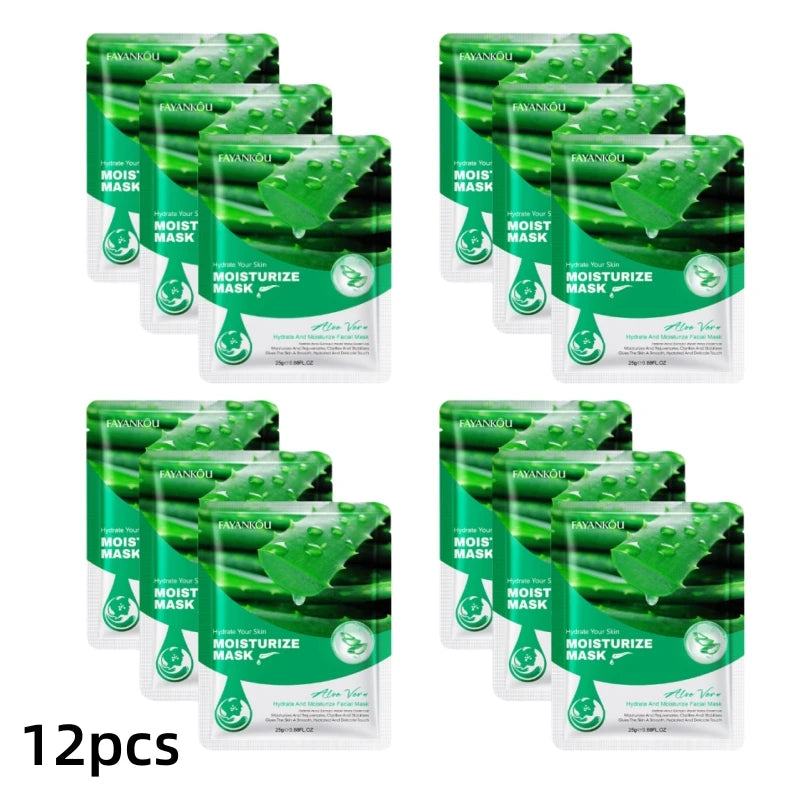 Multi-Pack Aloe Vera Moisturizing Mask, Contains Aloe Vera Essence, Nourishing and Hydrating, for Daily Facial Care, Suitable for All Skin Types, Multi-Pack Value Pack