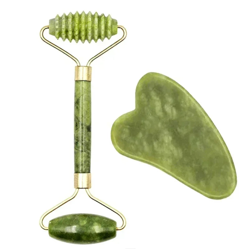 Jade Gua Sha & Face Roller Set — Facial Lifting & Sculpting Tools