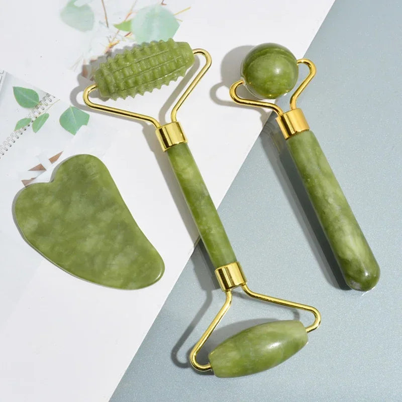 Jade Gua Sha & Face Roller Set — Facial Lifting & Sculpting Tools