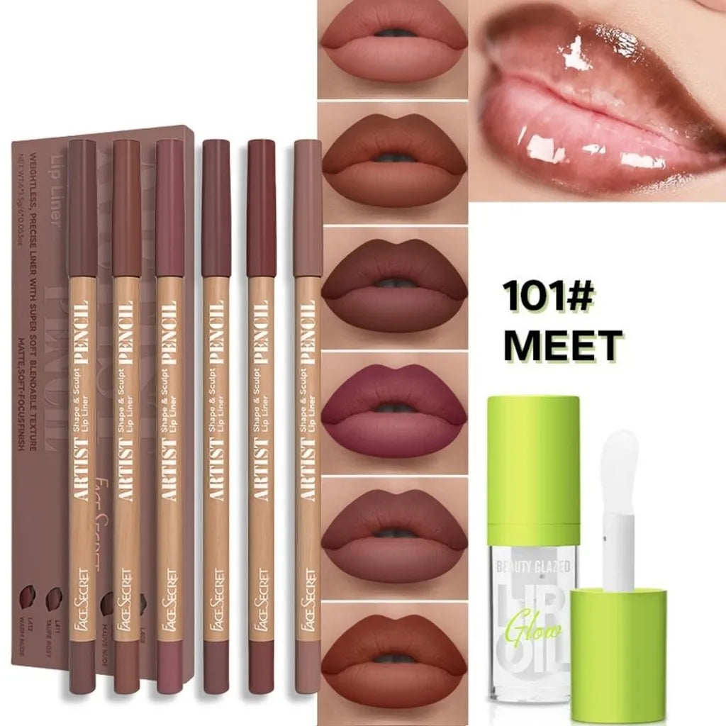 BEAUTY GLAZED 6-Piece Lipliner Set — Matte Waterproof