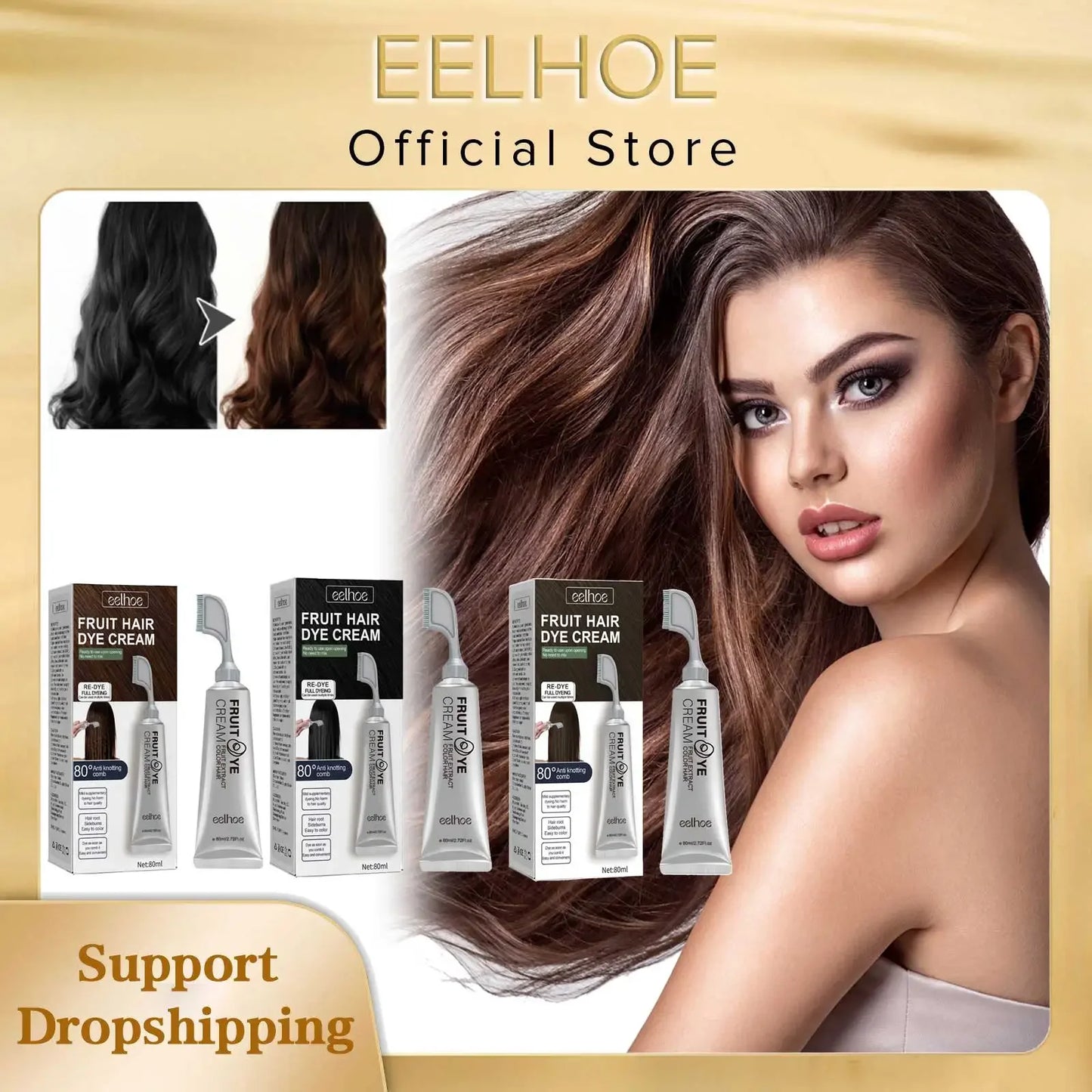 EELHOE Hair Color Cream — Permanent Ammonia-Free Dye (3 Colors)