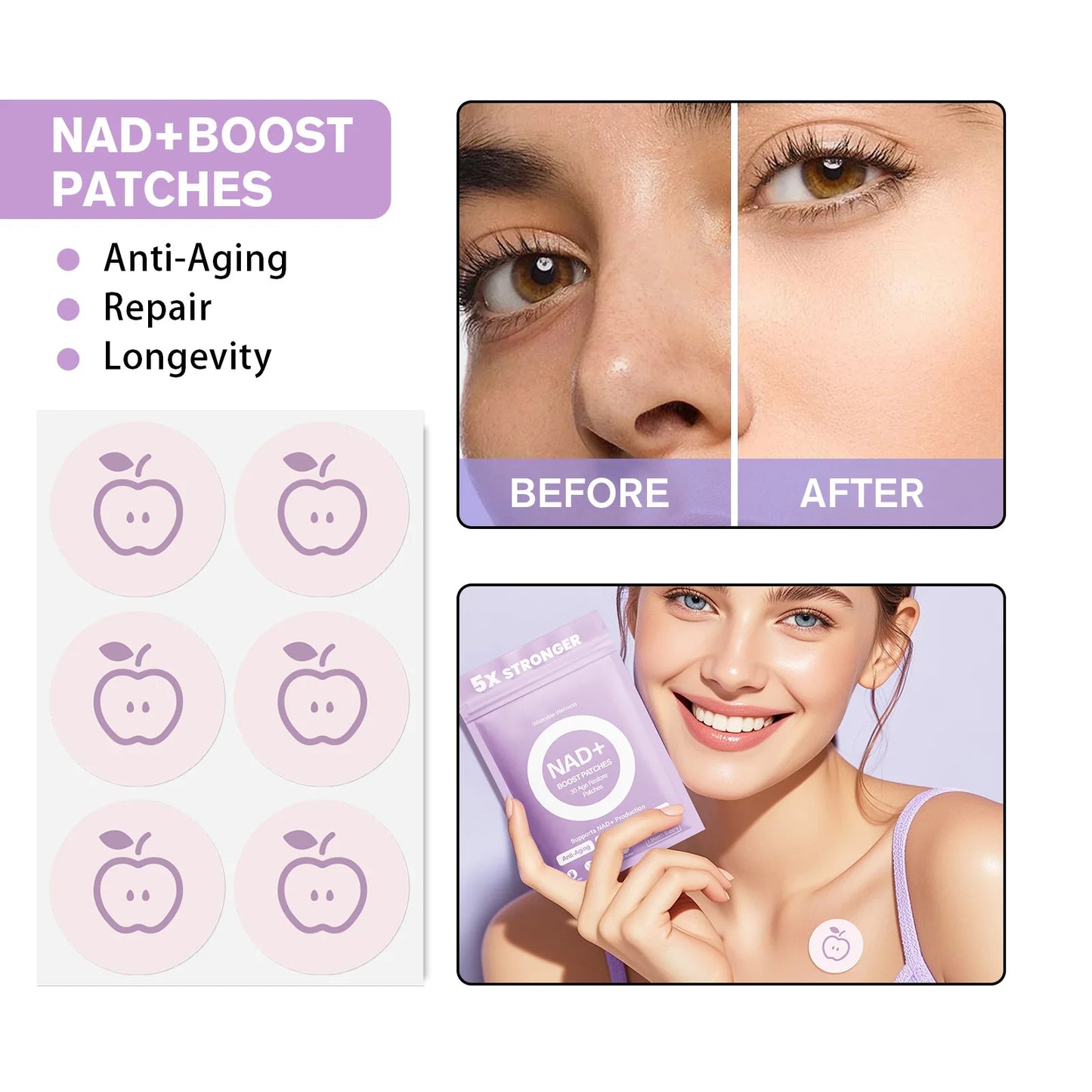 5x Enhanced Patch, NAD+Care Patch, Lazy Patch, Gentle Care for Arms and Waist, Kind Patch, Suitable for All Skin Types
