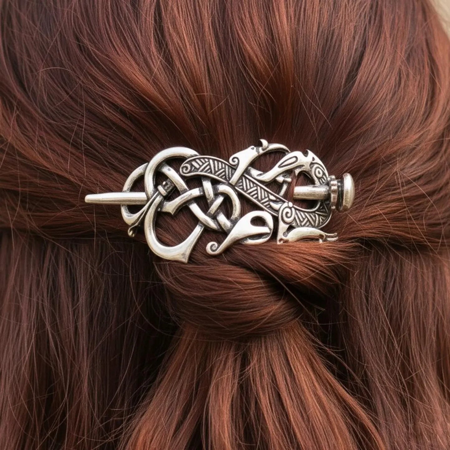 Viking Dragon Hair Pin, Celtic Knot Metal Hair Stick, Norse Mythology Hair Accessory, Medieval Hair Jewelry, Hair Fork, Hair Cla