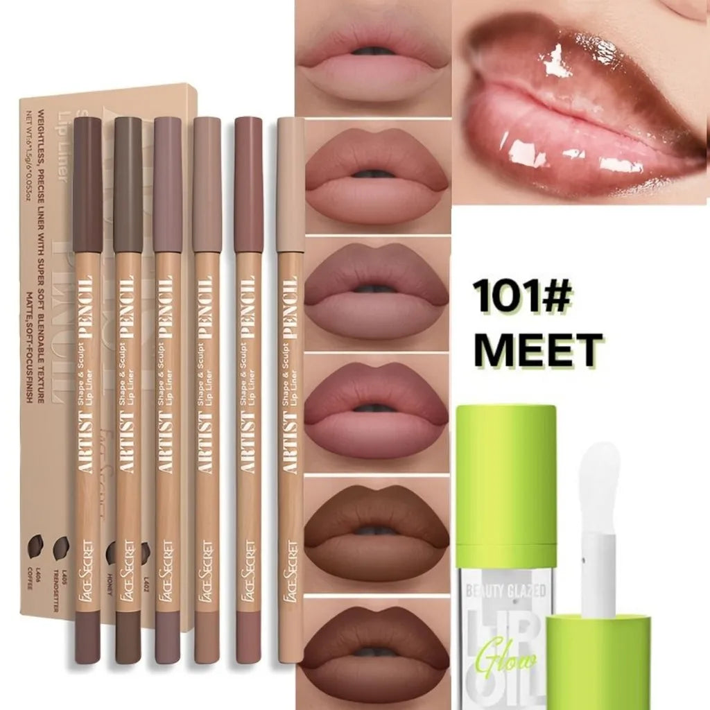 BEAUTY GLAZED 6-Piece Lipliner Set — Matte Waterproof