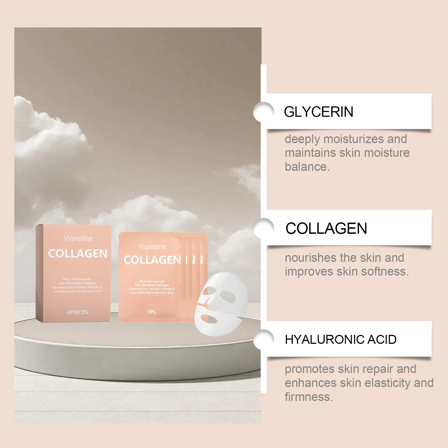Viareline Collagen Mask 4-Pack — Hydrating Daily Care