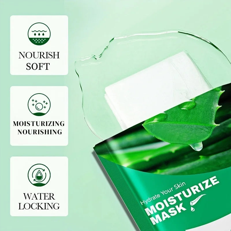 Multi-Pack Aloe Vera Moisturizing Mask, Contains Aloe Vera Essence, Nourishing and Hydrating, for Daily Facial Care, Suitable for All Skin Types, Multi-Pack Value Pack