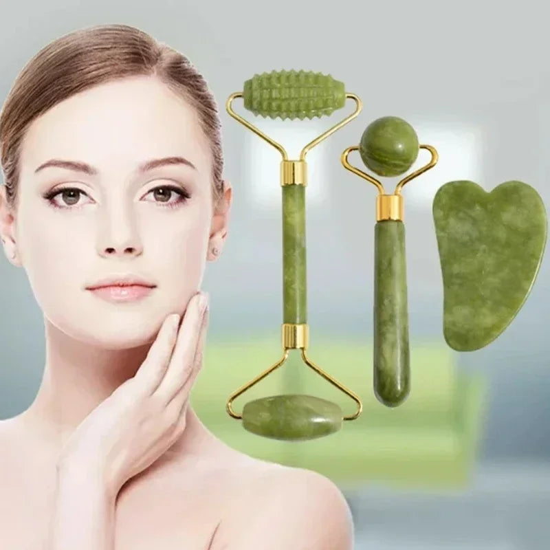 Jade Gua Sha & Face Roller Set — Facial Lifting & Sculpting Tools