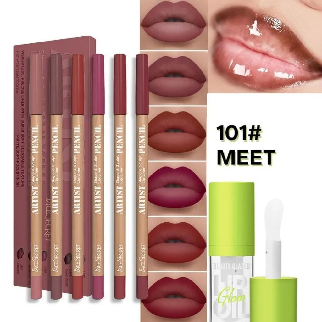 BEAUTY GLAZED 6-Piece Lipliner Set — Matte Waterproof