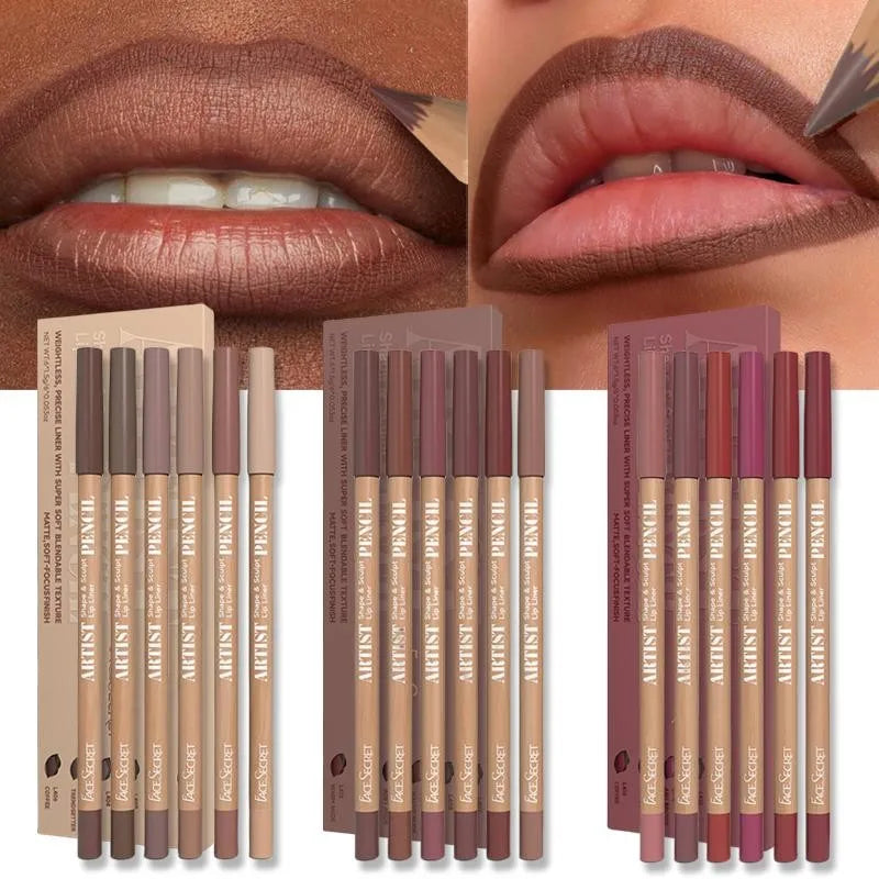 BEAUTY GLAZED 6-Piece Lipliner Set — Matte Waterproof