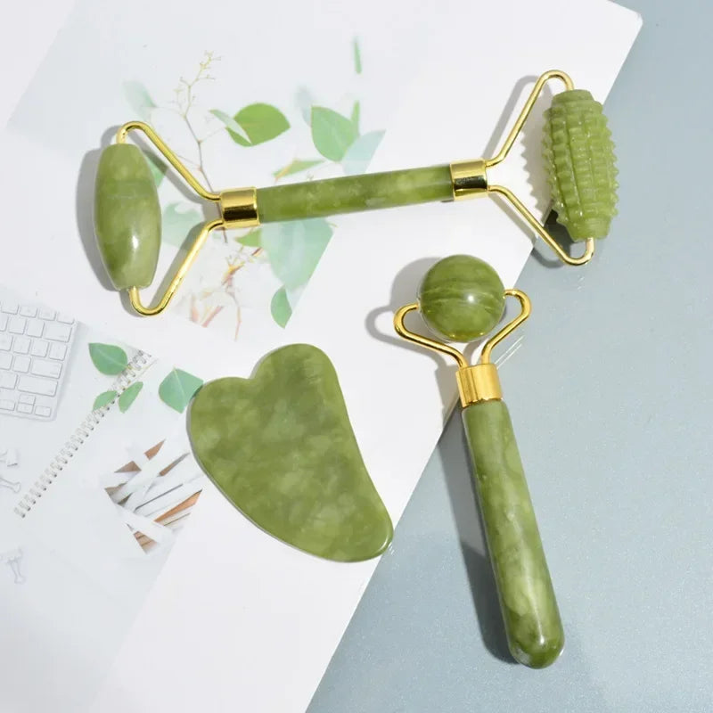 Jade Gua Sha & Face Roller Set — Facial Lifting & Sculpting Tools