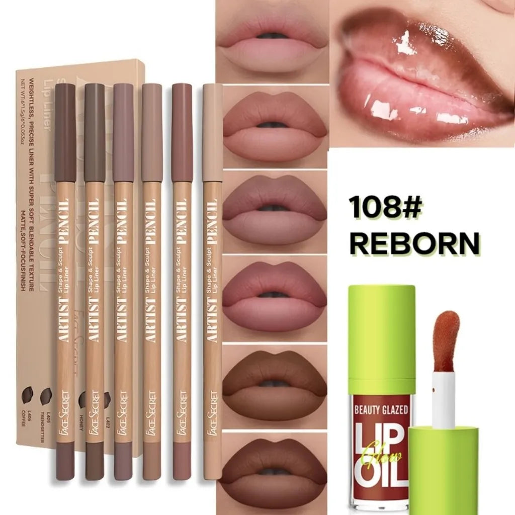 BEAUTY GLAZED 6-Piece Lipliner Set — Matte Waterproof
